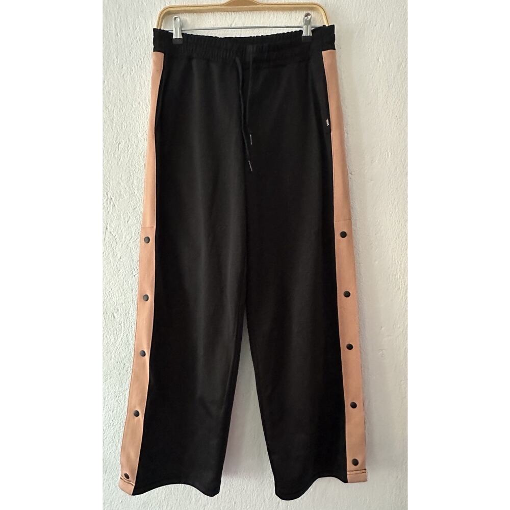 VANS Black Snap Side Mid Rise Pull On Elastic Waist Black Track Pants Sz Small